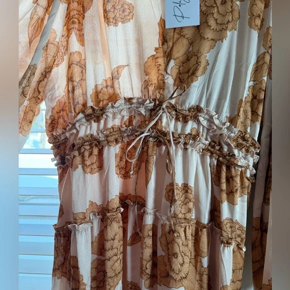 🤎 Polagram Cream & Tan Floral Midi Dress 🤎 - Picture 5 of 5